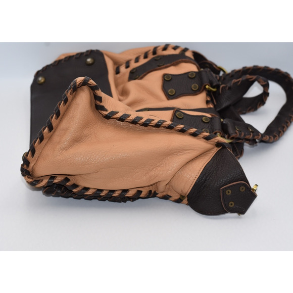 Mulberry Roxanne Whipstitch Brown & Tan Soft Leather Buckle Handbag Satchel - Picture 7 of 16